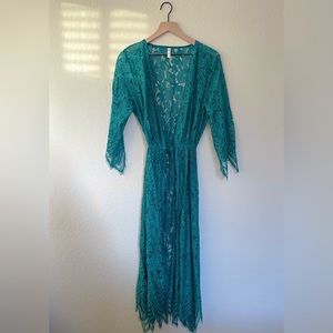 Teal lace kimono